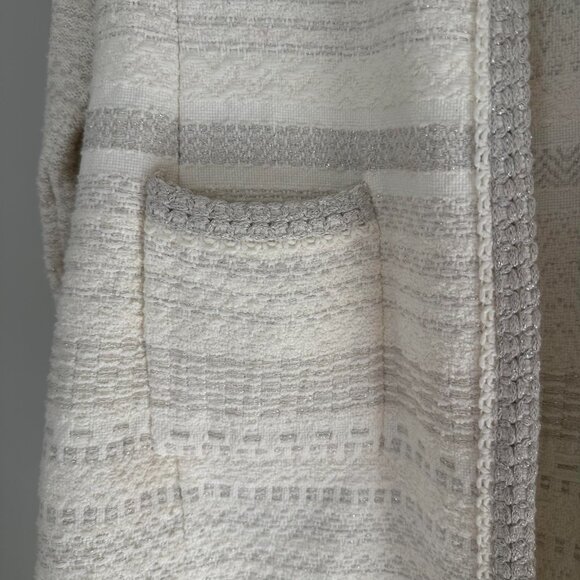 Talbots Metallic Stripe Textured Knit Open Front Cardigan Sweater - Petite Large - Picture 2 of 8